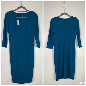TALBOTS Turquoise 3/4 Sleeve Sheath Dress Professional Career Womens 2 $129 NWT